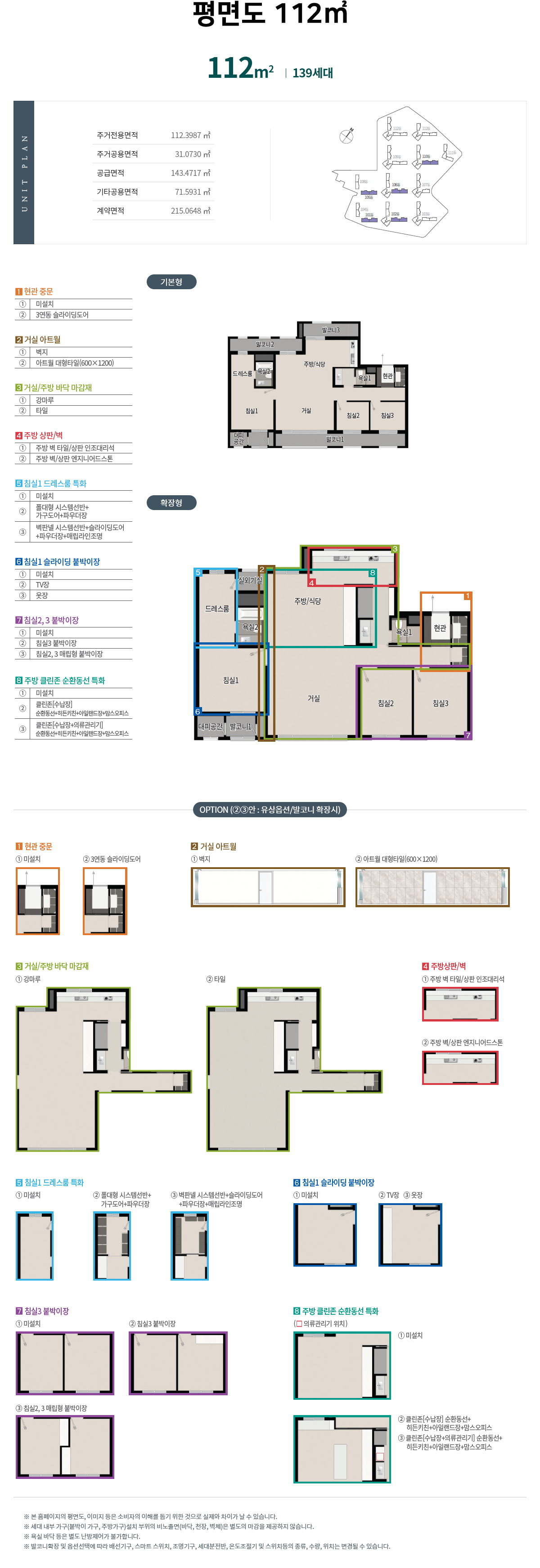  세대 평면도, 평형별 평면도, 인테리어, 74타입, 84A타입, 84B타입, 112타입